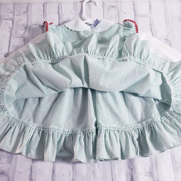 Vintage 80's Baby Girls Green Stripe Dress With Hearts - Picture 6 of 6